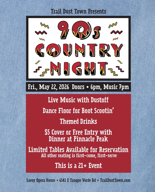 Trail Dust Town flyer for 90s Country Night
